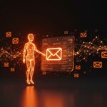 Agente de IA autónomo interactuando con una interfaz de email digital, representando la automatización y la infraestructura de email para agentes de IA financiada por AgentMail.