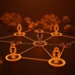 Red coordinada de agentes IA representando AGI para empresas en 2027 con enfoque en automatización y startups tecnológicas.