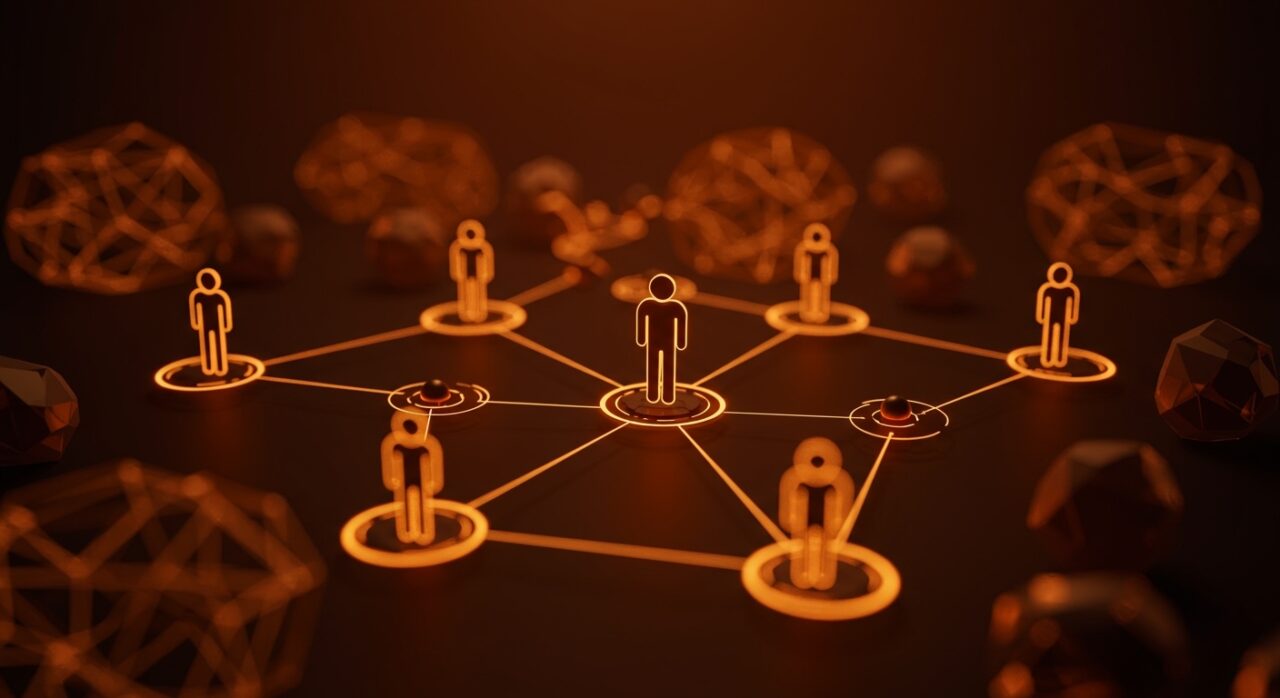 Red coordinada de agentes IA representando AGI para empresas en 2027 con enfoque en automatización y startups tecnológicas.