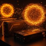 Cluster de GPUs interconectadas ejecutando modelos distribuidos de LLM con escalabilidad y paralelismo en ambiente tecnológico moderno.