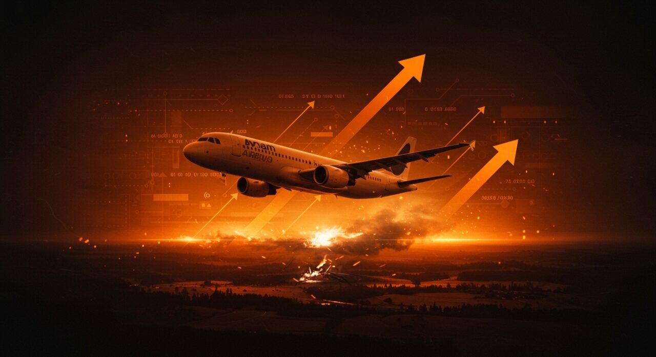 Imagen dramática del Airbus A320 relacionado con el accidente de 1988 y lecciones de gestión de riesgos para startups tecnológicas.