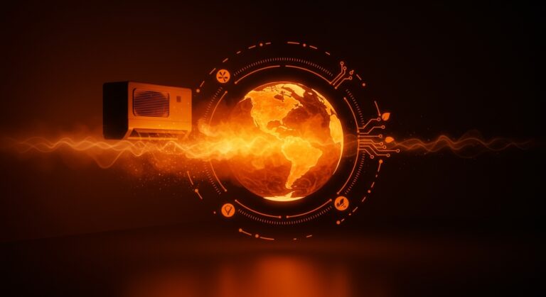 Unidad de aire acondicionado simbolizando el calentamiento global y oportunidades en tecnología limpia para startups en LATAM.