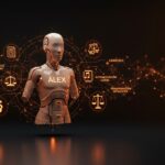 Asistente legal IA Álex de Legálitas en España representado en imagen editorial futurista con metáforas de inteligencia artificial y transformación digital en legaltech.