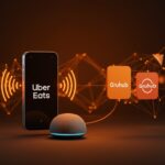 Alexa Plus integrando automatización de pedidos por voz con Uber Eats y Grubhub usando IA conversacional para startups tech en LATAM.
