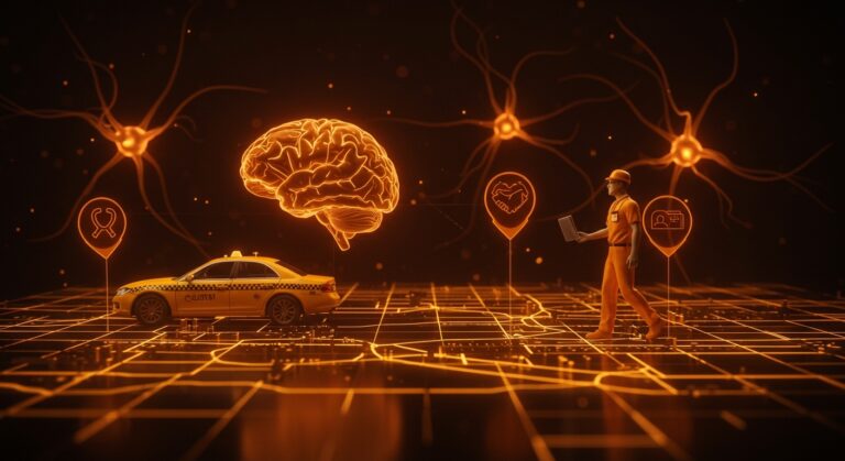 Taxistas y paramédicos en un entorno digital representando navegación espacial y salud laboral vinculada a Alzheimer, insights para startups healthtech.
