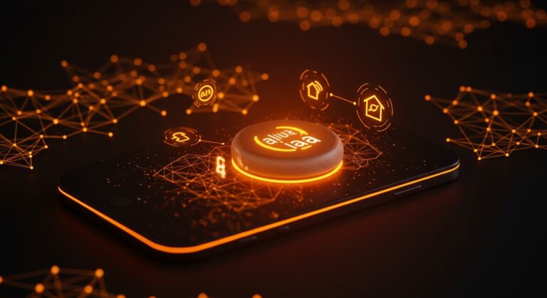 Interfaz web futurista de Alexa+ con integración de inteligencia artificial y conexión digital en ecosistema tecnológico de Amazon.