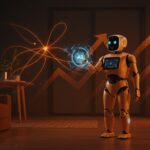 Robot humanoide Sprout de Fauna Robotics en entorno doméstico modernizado, representando la robótica doméstica e integración de IA liderada por Amazon.