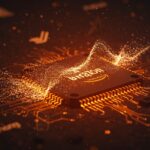 Chip de IA Amazon Trainium con patrones de redes neuronales y metáforas visuales de innovación en hardware para OpenAI, Anthropic y Apple.