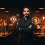 Andrés Moreno liderando innovación en edtech con inteligencia artificial y fundraising en Latinoamérica, retrato editorial en paleta Ecosistema Startup.