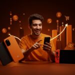 Usuario realizando compras online en el aniversario AliExpress 2026 con ofertas y cupones de tecnología destacados.