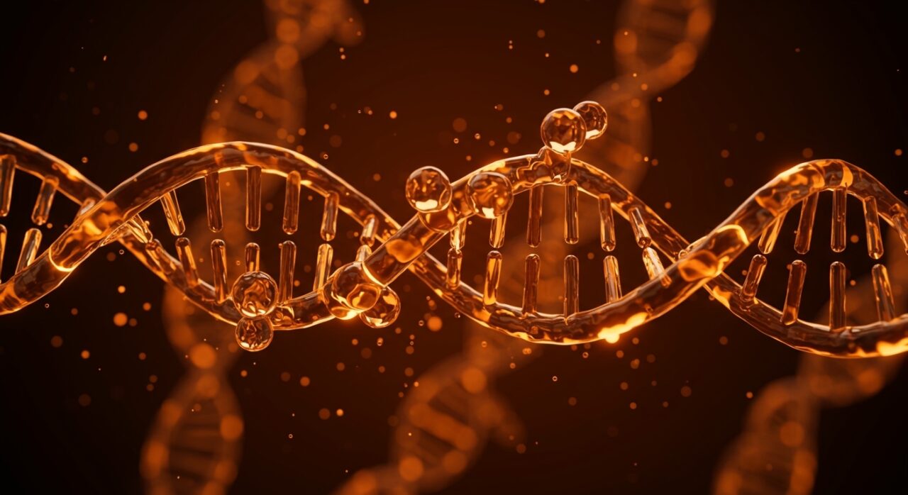 Representación visual de enzimas reparadoras de ADN en la dermocosmética innovadora, destacando microbiología y startups en Uruguay.