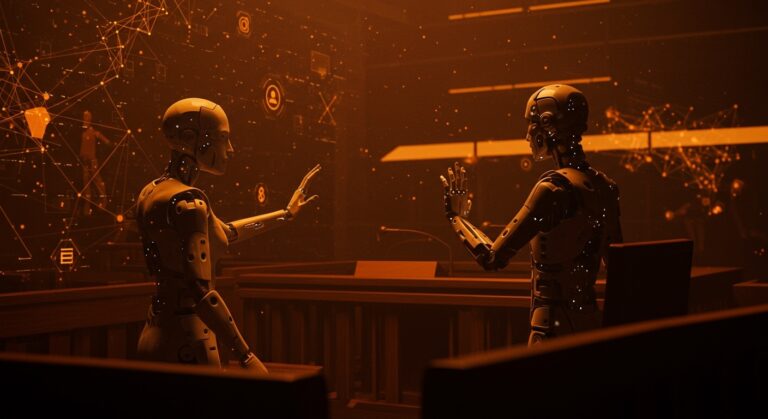 Demanda de Anthropic al gobierno de EE.UU. por regulación de inteligencia artificial militar y riesgos en cadena de suministro, ilustrado con metáforas visuales de IA y regulación.