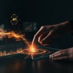 Integración de la API de DeepSeek con modelos de inteligencia artificial y automatización, ilustración conceptual en tonos naranja y negro de Ecosistema Startup.