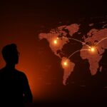 Fundador tecnológico observando redes de cadena de suministro entre China y EE.UU. con enfoque en Apple y estrategia global.