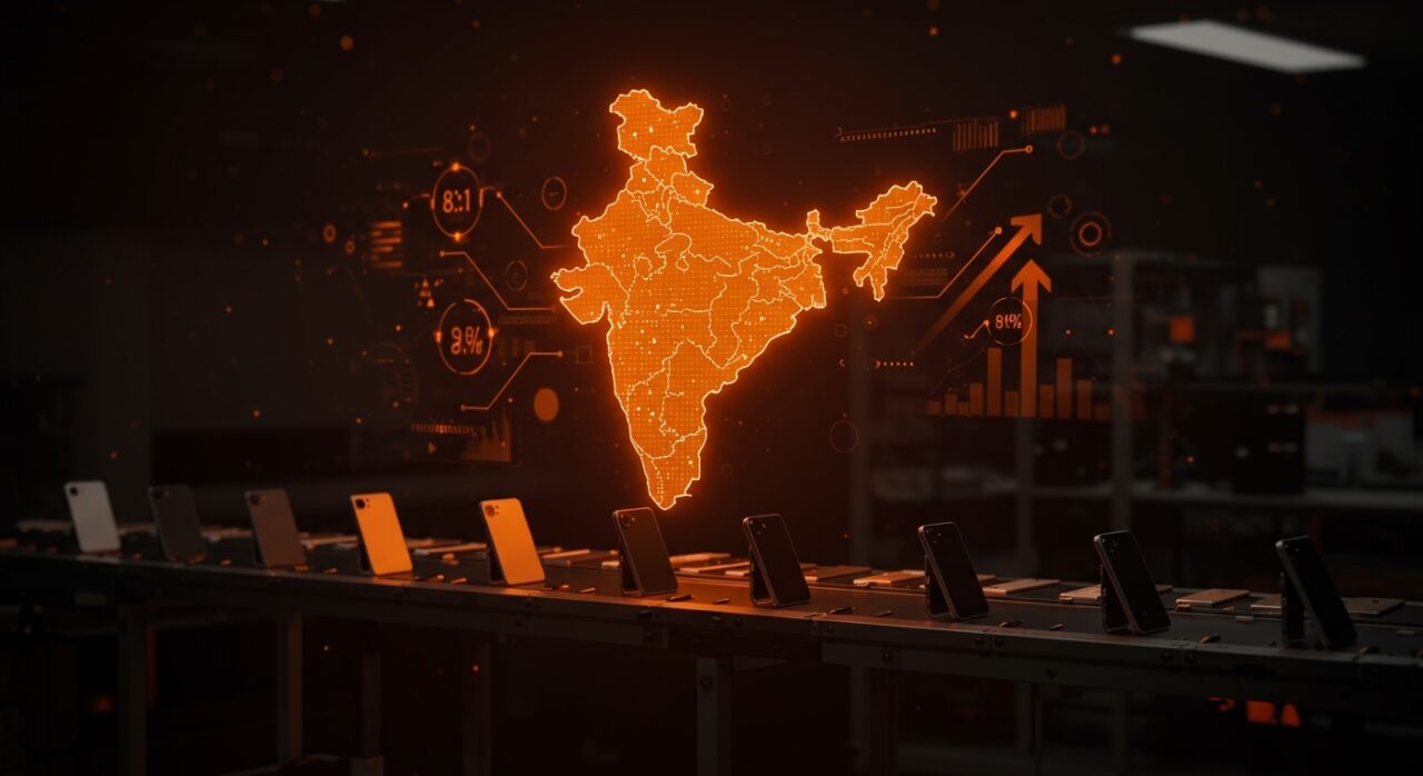 Producción de iPhones en India destacando la diversificación de la cadena de suministro Apple y tendencias del mercado tecnológico.