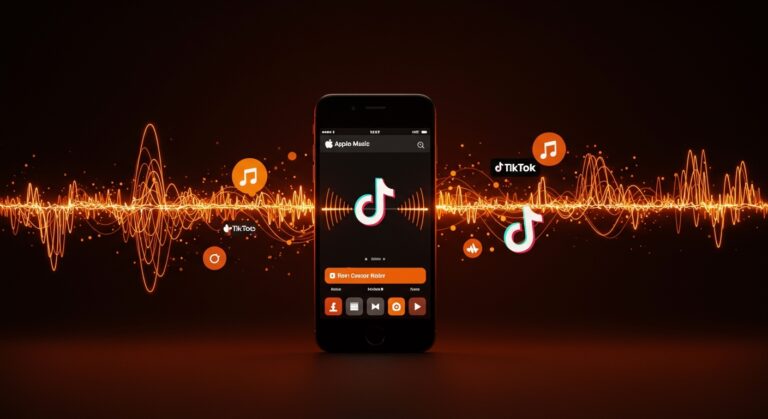 Integración de Apple Music con TikTok mostrando streaming completo y descubrimiento musical en plataformas sociales.