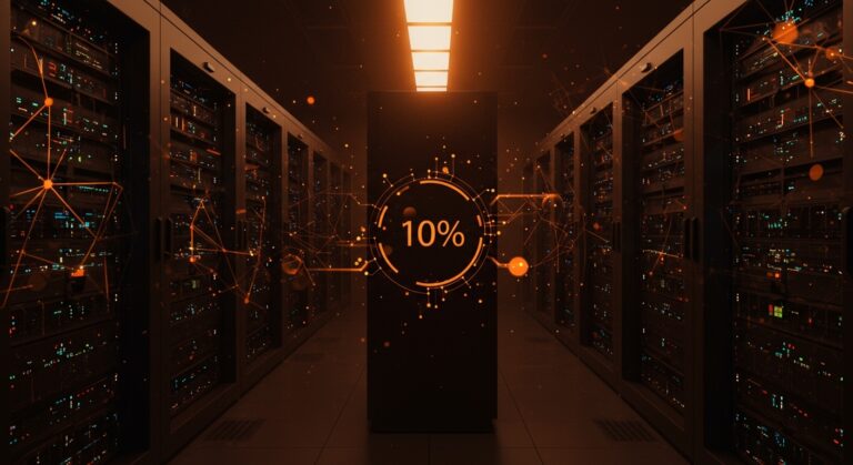 Servidores de inteligencia artificial Apple poco utilizados en almacén, ilustrando baja adopción tecnológica e infraestructura cloud empresarial.