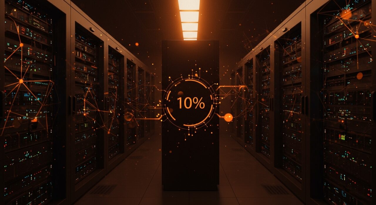 Servidores de inteligencia artificial Apple poco utilizados en almacén, ilustrando baja adopción tecnológica e infraestructura cloud empresarial.