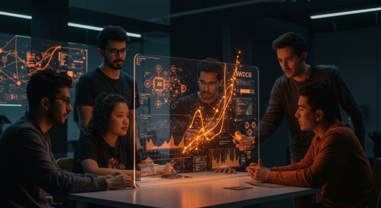 Startup founders LATAM colaborando con inteligencia artificial y software innovador en Apple WWDC26, mostrando tendencias tecnológicas clave.