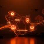 Inversión de 38 mil millones en gaming en Arabia Saudí frente a las amenazas geopolíticas con Irán, representada con iconografía digital y drones en sombra.