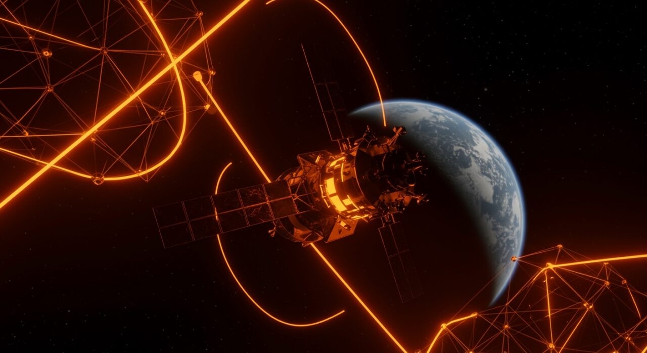 Nave Artemis II de la NASA en órbita lunar destacada en colores naranja y negro, simbolizando la misión tripulada a la Luna en 2026.