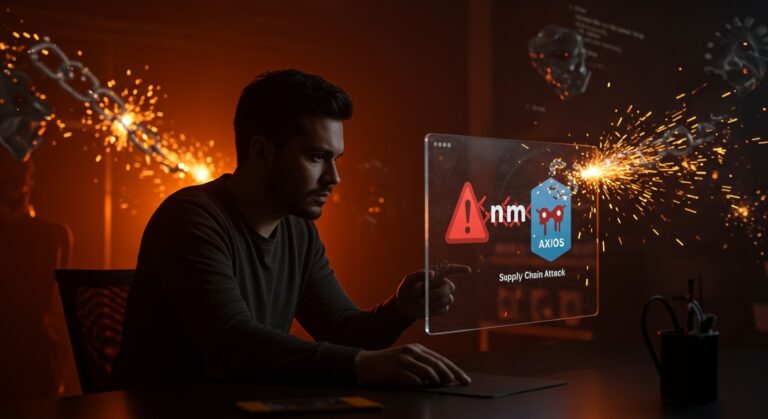 Alerta de seguridad en npm con compromiso de Axios, destacando protección de la cadena de suministro para startups tecnológicas.