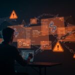 Programador supervisando alertas de seguridad en la cadena de suministro de PyPI, simbolizando ataques informáticos y protección de credenciales en startups.