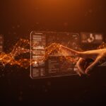 Founder usando IA de Bluesky para personalización de feeds en startups tech LATAM con interfaz digital innovadora.