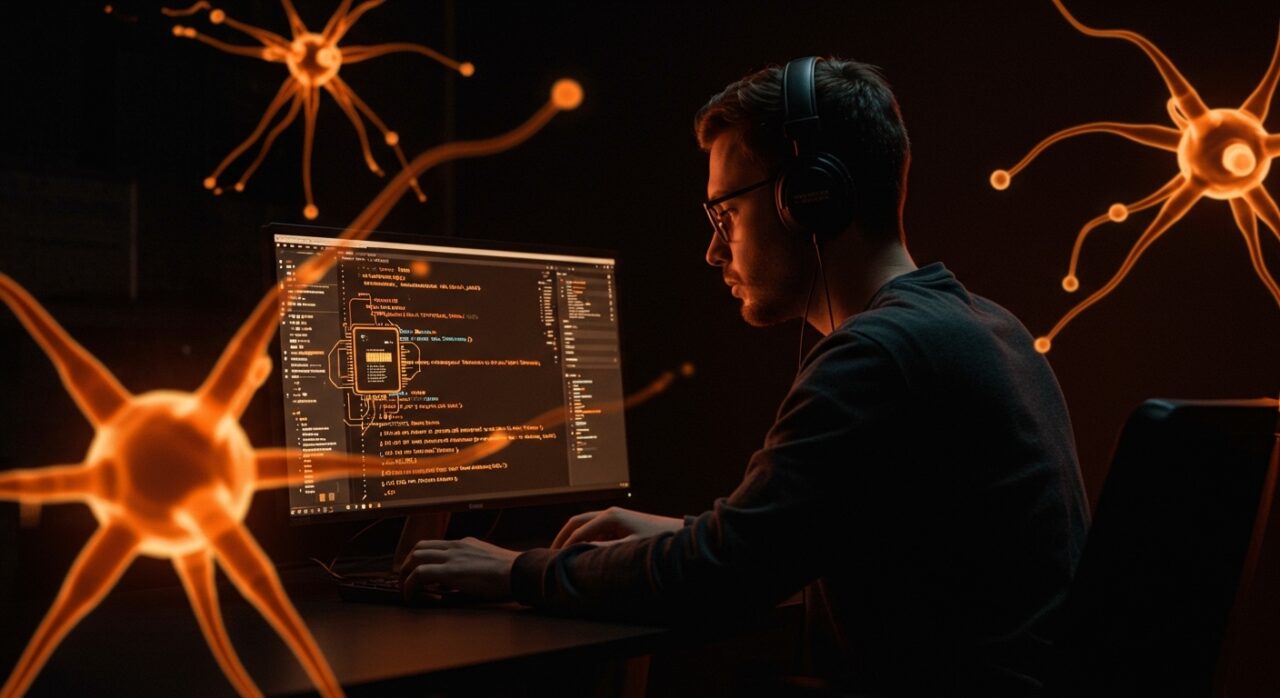 Innovación en la shell con IA y automatización para startups mostrando una terminal avanzada en ecosistema startup naranja y negro.