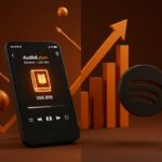 Representación visual de Audible lanzando plan estándar económico desafiando a Spotify en el mercado digital de suscripciones y audiolibros.