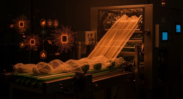 Automatización en envasado hortofrutícola con mallas compostables que resaltan sostenibilidad y eficiencia en mercados LATAM.