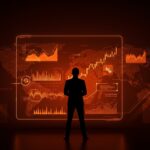 Automatización financiera en startups fintech LATAM representada con un fundador y datos digitales innovadores en paleta naranja y negro.