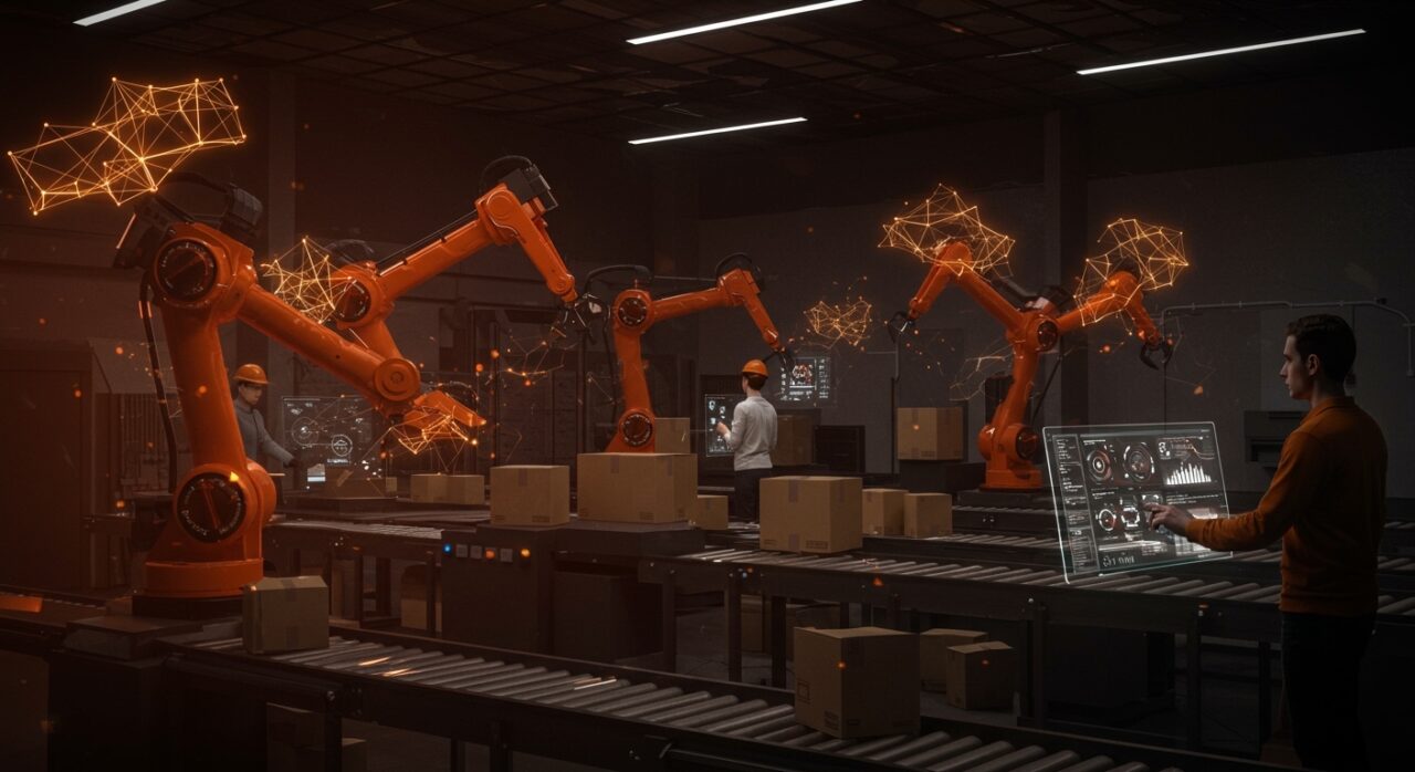 Centro de fulfillment automatizado con robótica e inteligencia artificial para startups optimizando logística en 2026.