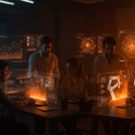 Colaboración en startups con inteligencia artificial y automatización mostrando el impacto en la desigualdad laboral y oportunidades inclusivas.