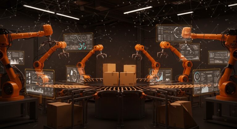 Automatización e inteligencia artificial avanzadas revolucionando el fulfillment logístico en 2026 con robots autónomos y agentes IA para startups tecnológicas.