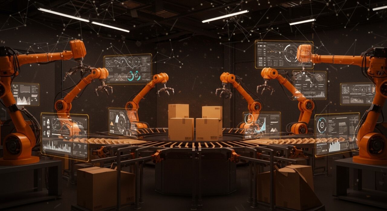 Automatización e inteligencia artificial avanzadas revolucionando el fulfillment logístico en 2026 con robots autónomos y agentes IA para startups tecnológicas.