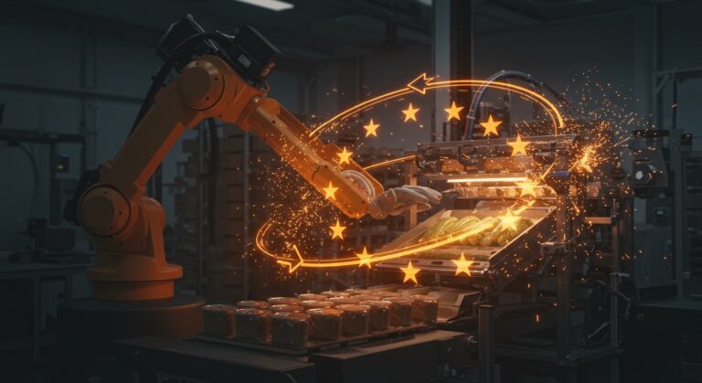 Automatización y legislación europea impactando el packaging alimentario con enfoque en innovación y sostenibilidad.