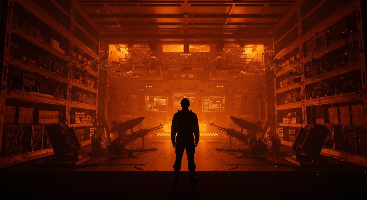 Autosuficiencia militar en China representada por un soldado frente a tecnología bélica avanzada, mostrando impacto en el mercado global de defensa.