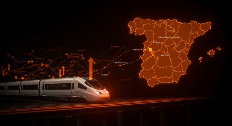 Imagen conceptual del AVE Portugal priorizando la conexión Lisboa-Oporto-Vigo y su impacto estratégico en infraestructura ferroviaria y el ecosistema emprendedor de Galicia.
