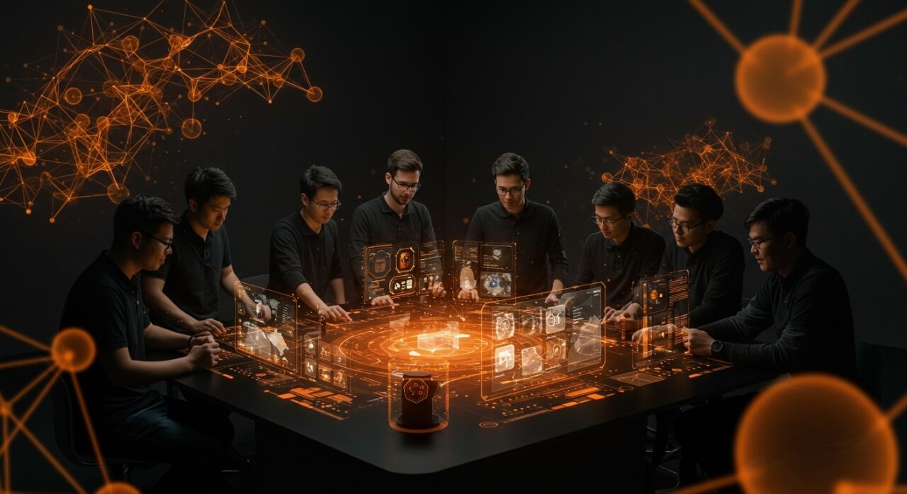 Doce startups europeas de IA innovan en salud, clima y seguridad apoyadas por AWS en 2026, ilustración tecnológica y colaborativa.