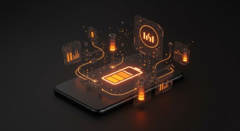 Imagen de batería móvil y carga inteligente destacando hábitos para optimizar la duración de baterías de litio en dispositivos móviles, en contexto tecnológico.