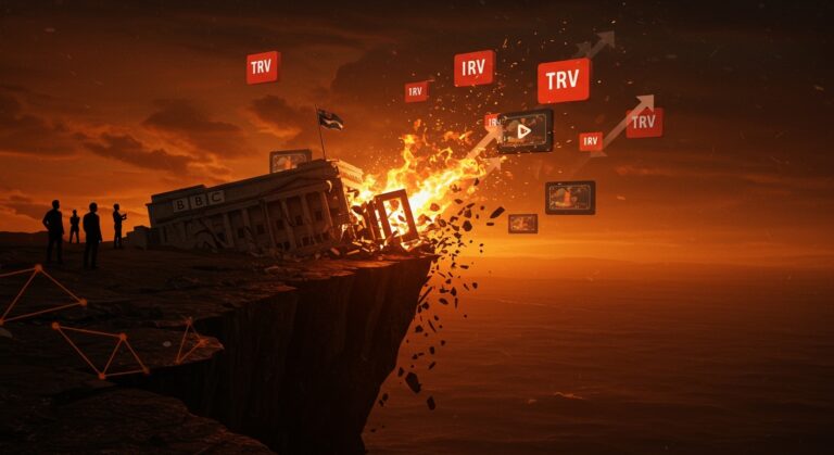 Imagen conceptual de la crisis del modelo de licencia de TV de la BBC frente a la competencia del streaming y su transformación digital para sostenibilidad.