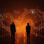 Bernie Sanders y Alexandria Ocasio-Cortez frente a centros de datos futuristas con elementos visuales de regulación de inteligencia artificial y suspensión de construcción.