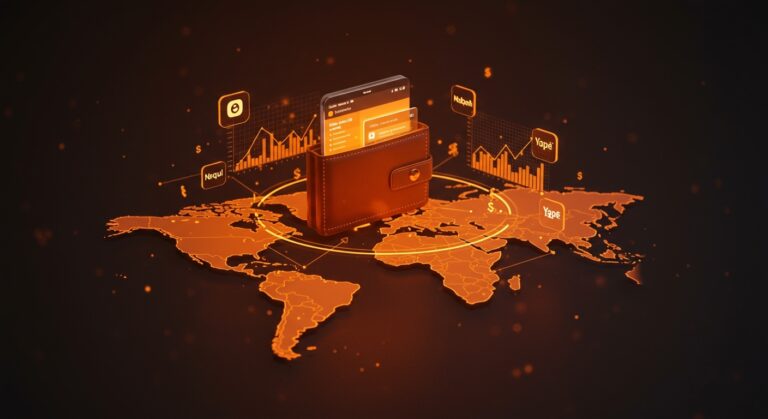 Billeteras digitales líderes en Latinoamérica en 2026 destacadas con elementos visuales de fintech, monetización y tendencias del mercado.