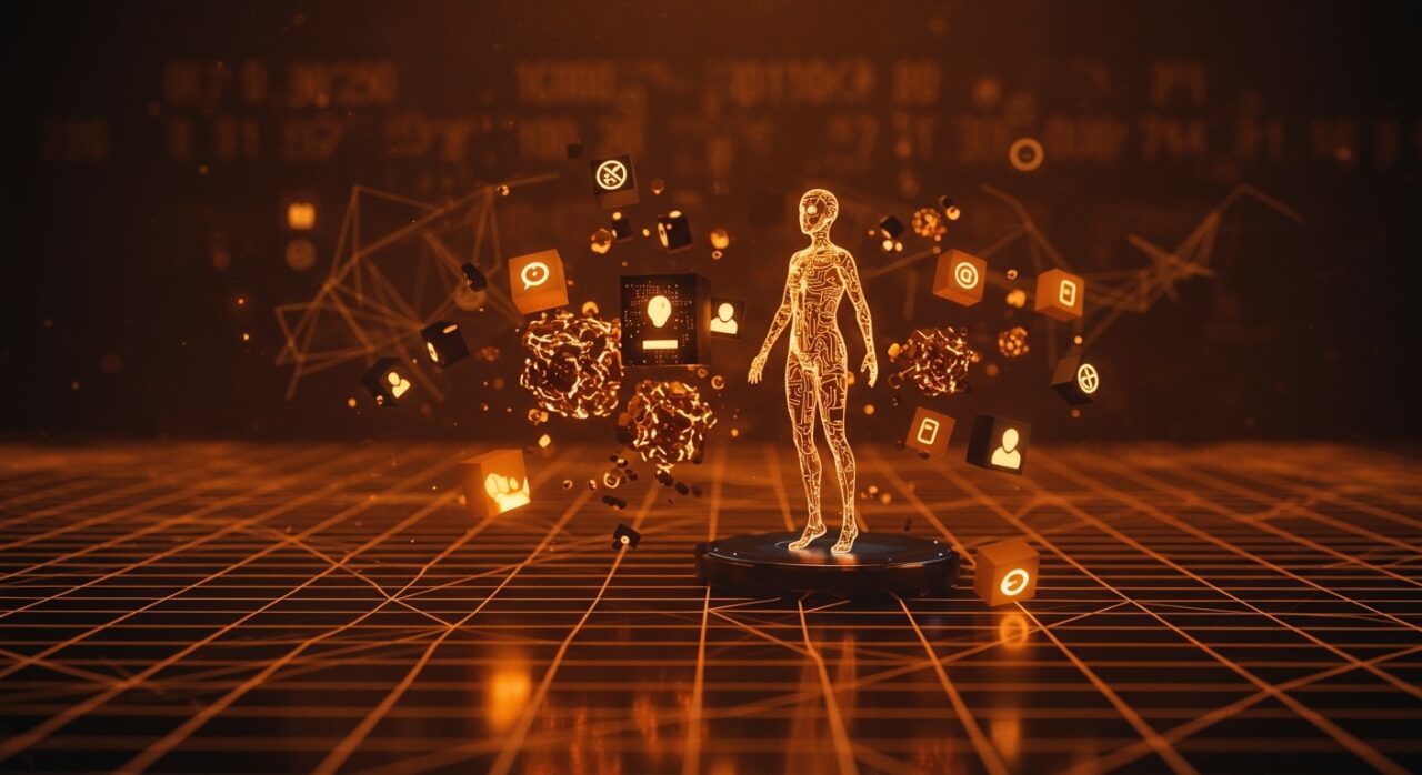 Lanzamiento de la IA Attie en Bluesky ilustrado con metáforas visuales sobre el bloqueo masivo de usuarios y tendencias en startups tecnológicas.