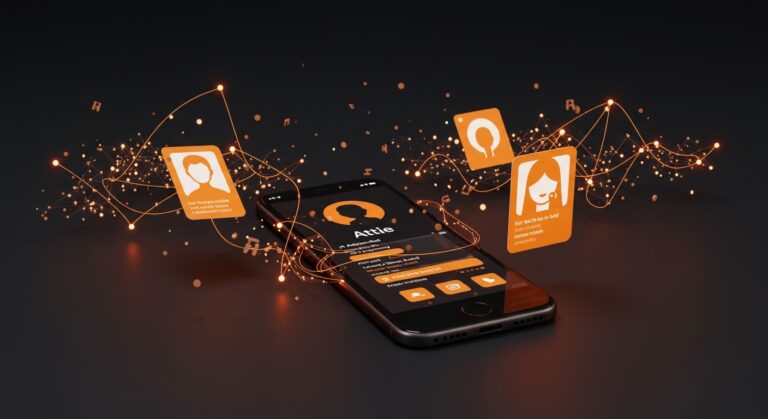 Interfaz digital de Attie app de Bluesky mostrando feeds personalizados con inteligencia artificial en un entorno tecnológico moderno.