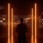 Sundar Pichai con interfaces futuristas de Waymo y Wing, simbolizando bonos vinculados a movilidad autónoma y tecnología de Alphabet.