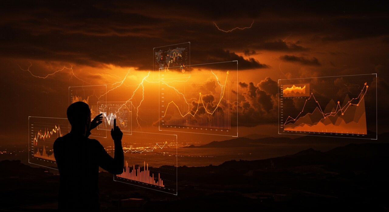 Borrasca Therese impactando España y Canarias con datos climáticos y visualización digital en tonos naranja y negro para startups y tendencias de mercado.