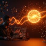 Inversión de Breakout Ventures en startups científicas de IA aplicada a biología, química y neurociencia con fondo tecnológico en naranja y negro.