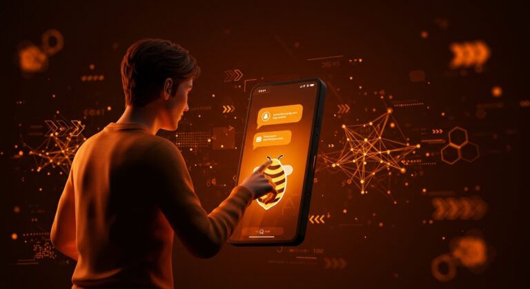 Interacción de usuario con Bumble Bee, el asistente de IA generativa que revoluciona el matchmaking conversacional en apps de citas.